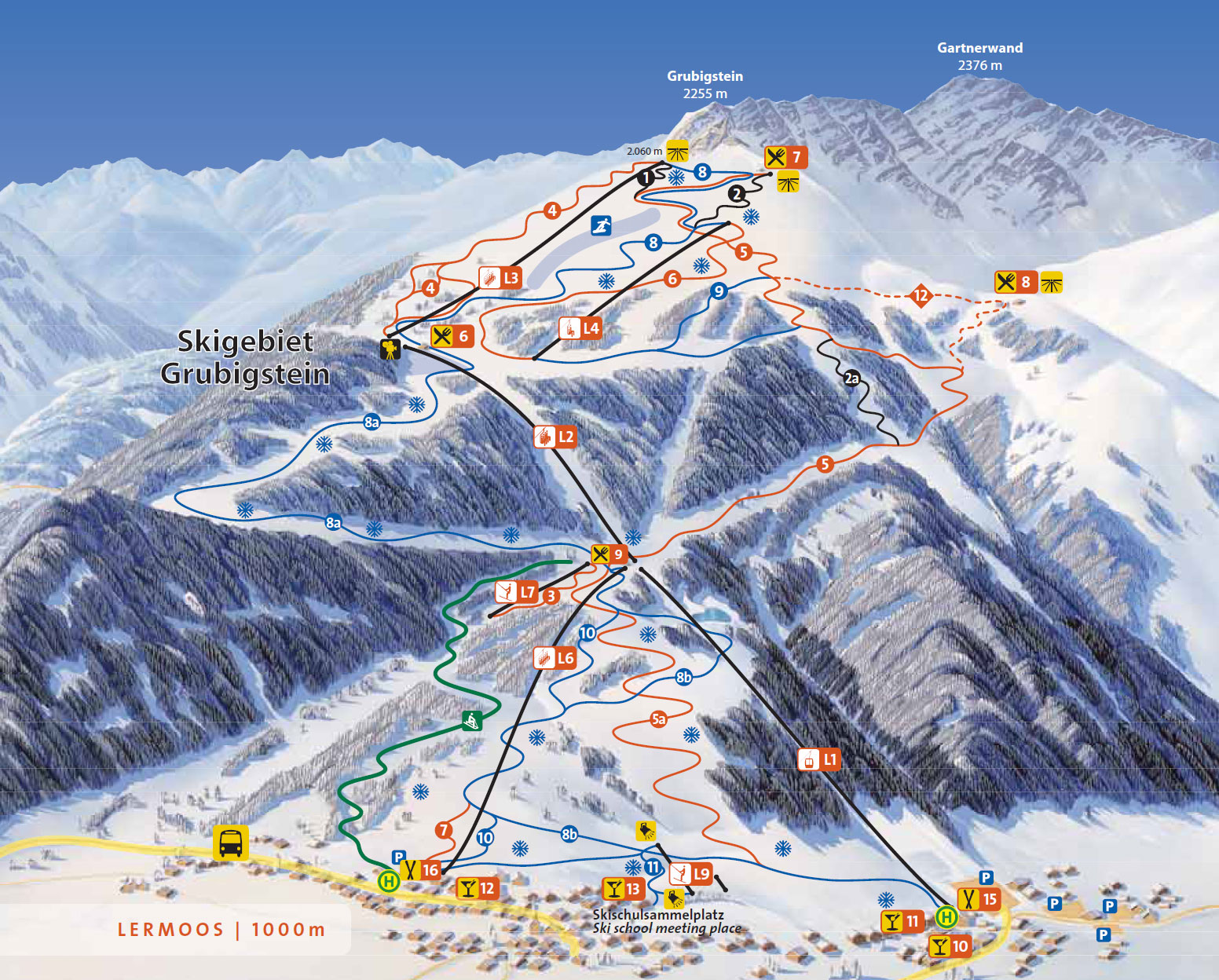 Pistenplan  im Skigebiet Lermoos - Grubigstein - ein Skigebiet in Tirol