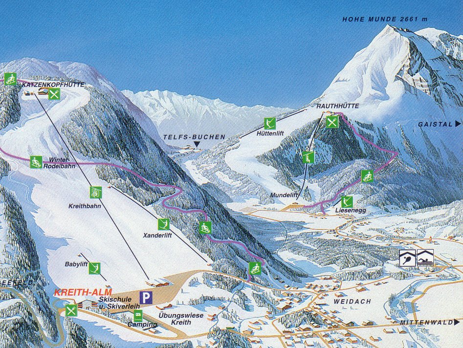 Pistenplan  im Skigebiet Leutasch - Kreithlift - ein Skigebiet in Tirol