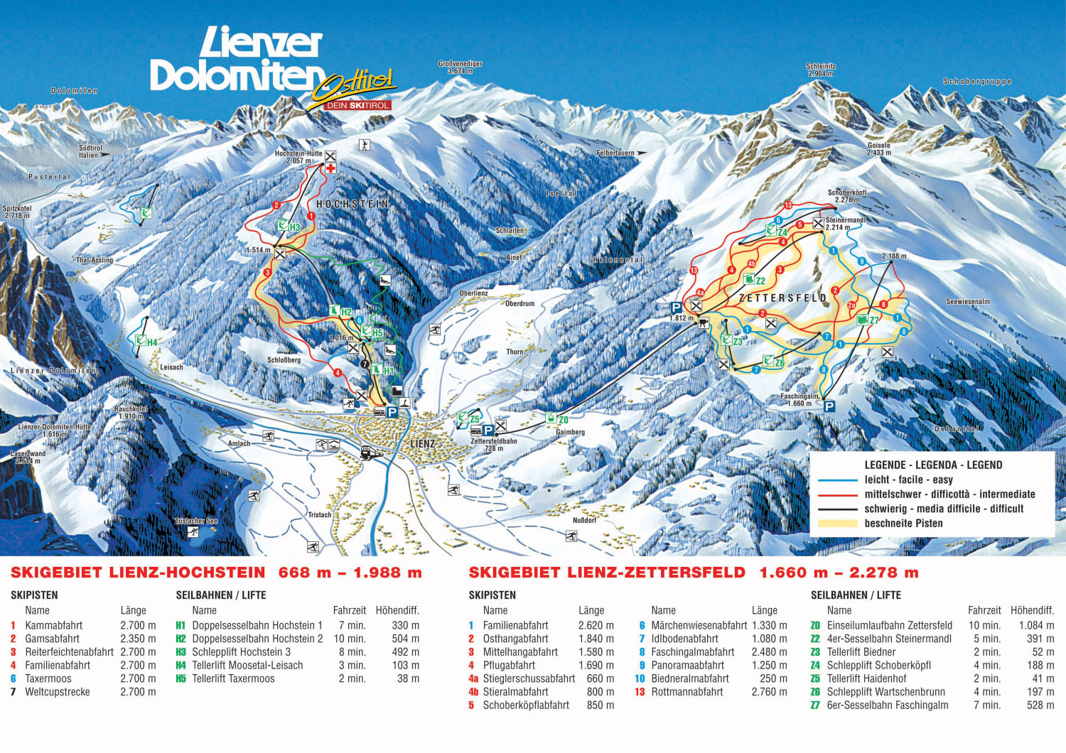 Pistenplan  im Skigebiet Lienz Hochstein - Zetterfeld - ein Skigebiet in Tirol