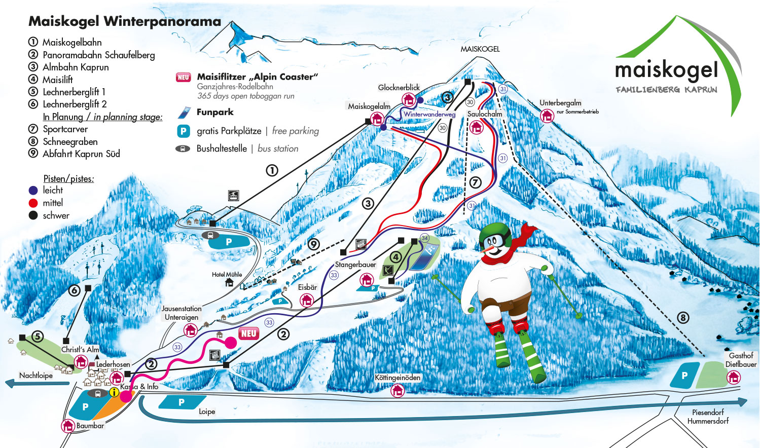 Pistenplan  im Skigebiet Kaprun - Maiskogel - ein Skigebiet in Salzburger Land