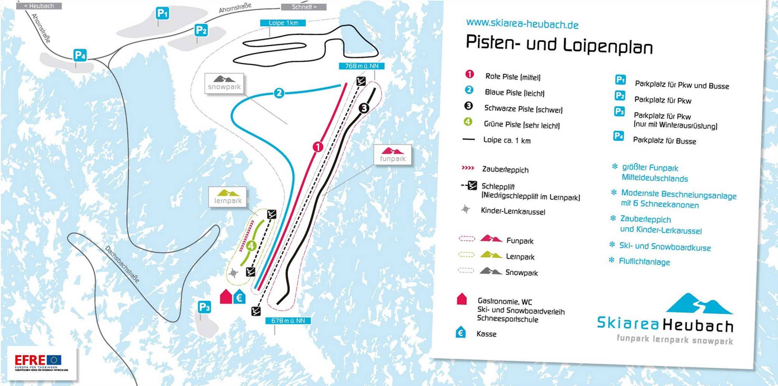 Pistenplan  im Skigebiet Masserberg - Skiarena Heubach - ein Skigebiet in Thüringer Wald