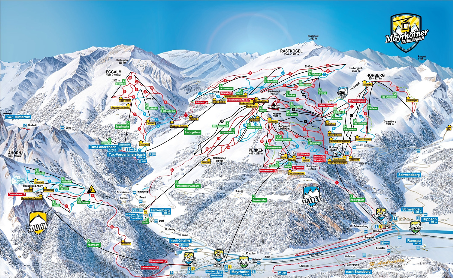 Pistenplan  im Skigebiet Vorderlanersbach - Rastkogel - ein Skigebiet in Tirol