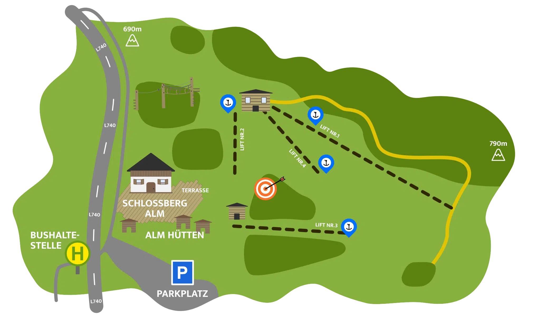 Pistenplan  im Skigebiet Medebach - Schlossberg - ein Skigebiet in Sauerland