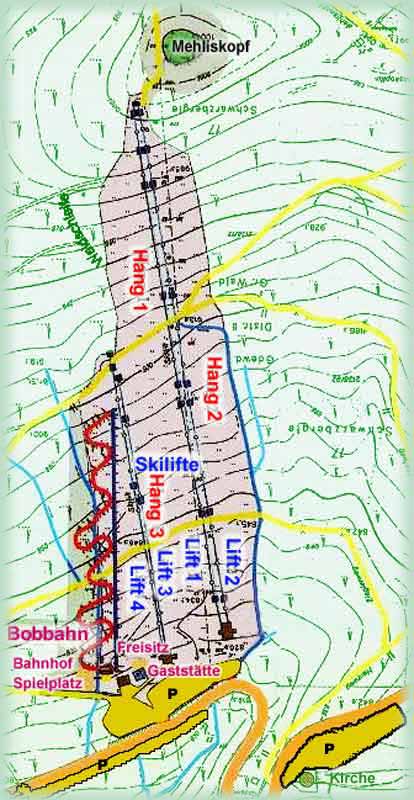 Pistenplan  im Skigebiet Mehliskopf - ein Skigebiet in Schwarzwald