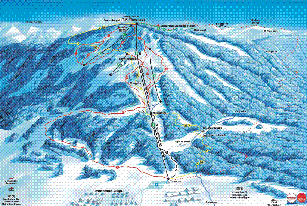 Pistenplan  im Skigebiet Immenstadt - Mittag - ein Skigebiet in Allgäu