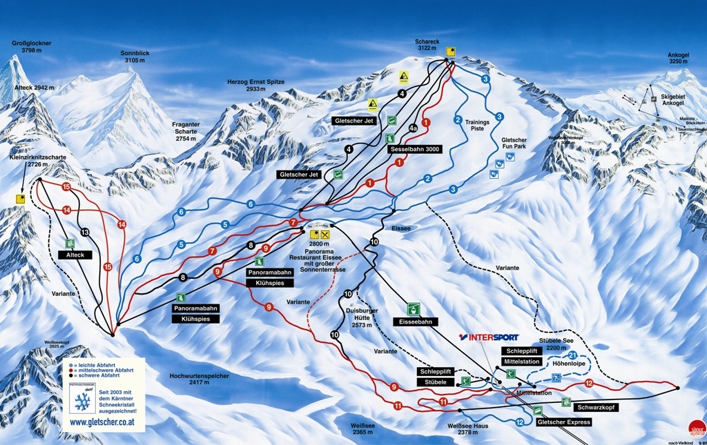 Pistenplan  im Skigebiet Mölltaler Gletscher - ein Skigebiet in Kärnten