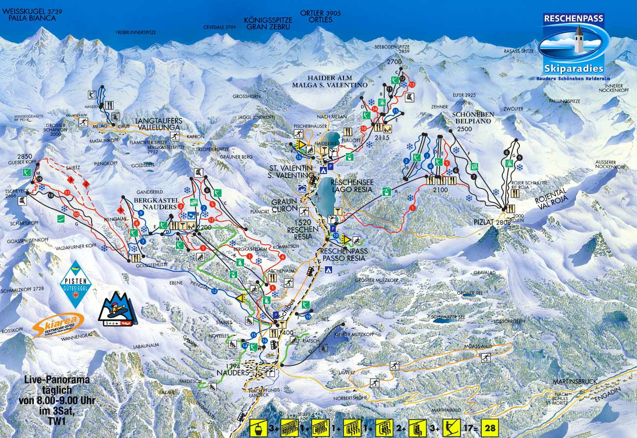 Pistenplan  im Skigebiet Nauders - Reschenpass - ein Skigebiet in Tirol