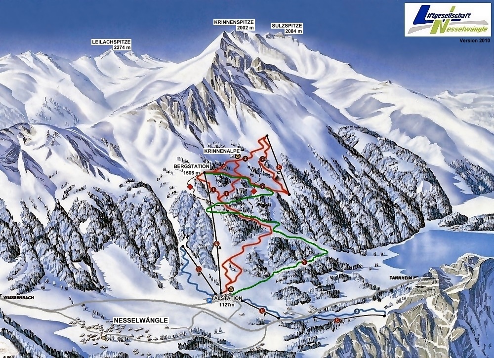 Pistenplan  im Skigebiet Nesselwängle - ein Skigebiet in Tirol