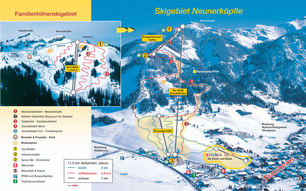 Pistenplan  im Skigebiet Tannheim - Neunerköpfle - ein Skigebiet in Tirol