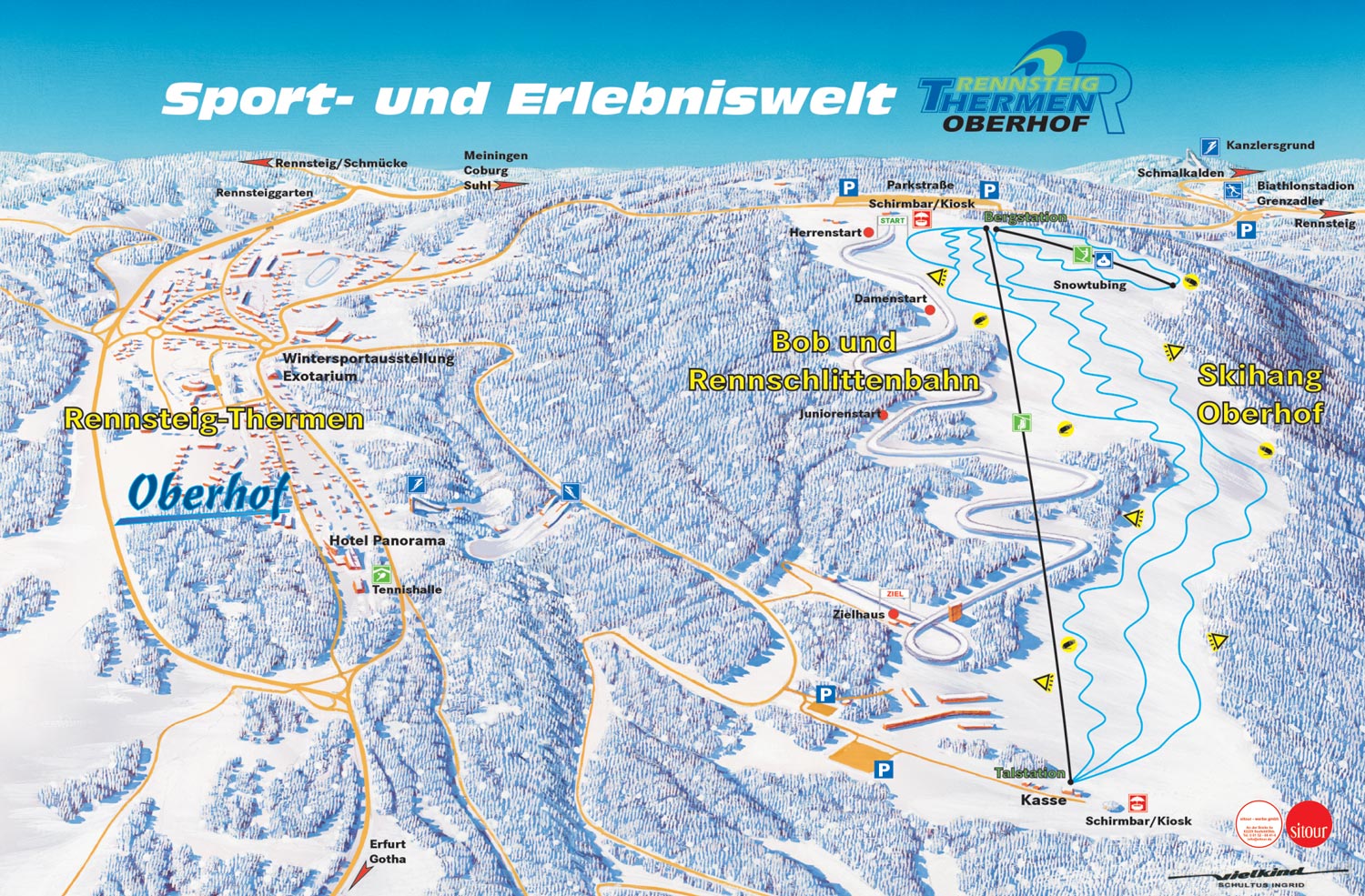 Pistenplan  im Skigebiet Oberhof - ein Skigebiet in Thüringer Wald