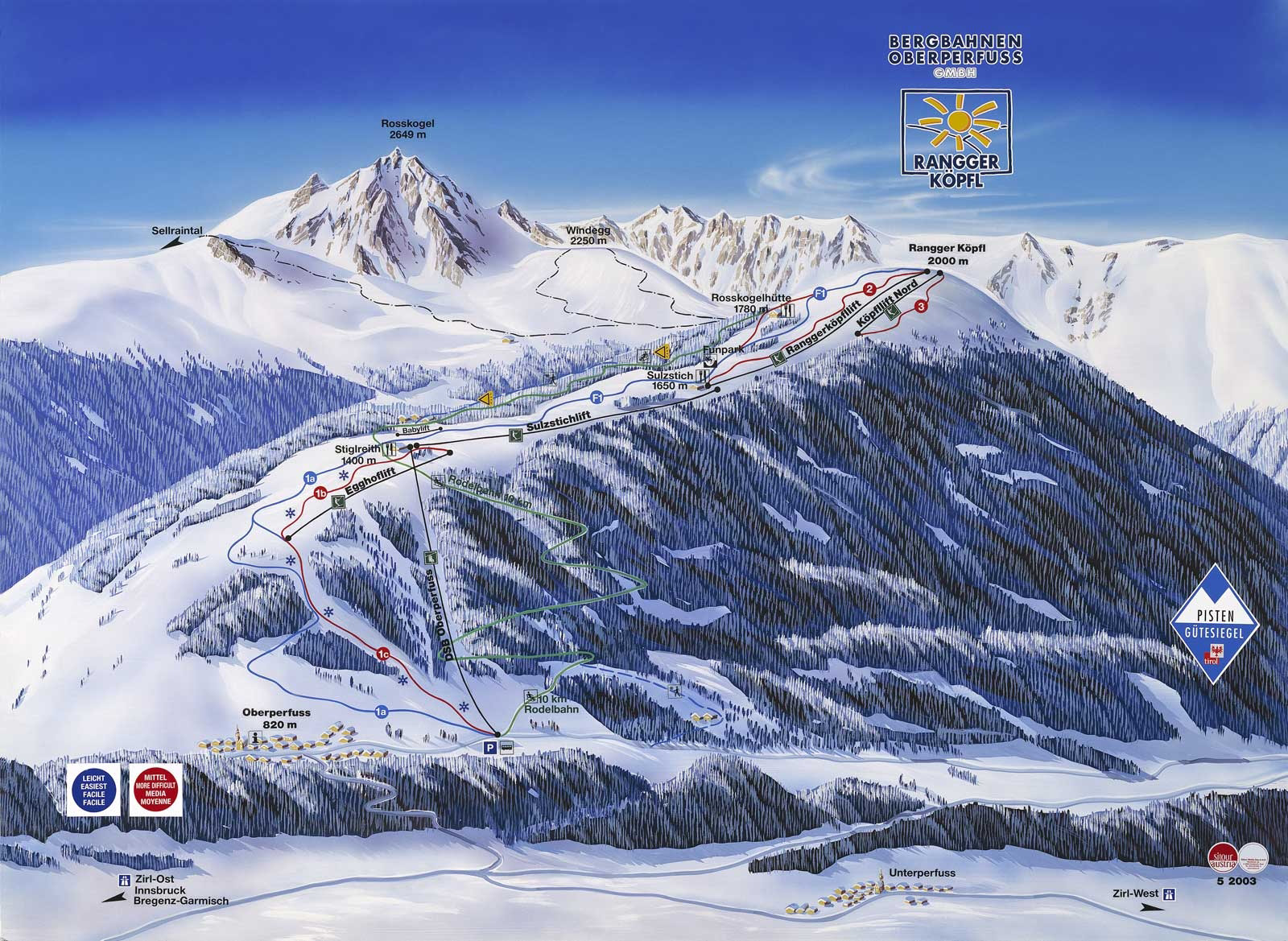 Pistenplan  im Skigebiet Oberperfuss - Rangger Köpfl - ein Skigebiet in Tirol