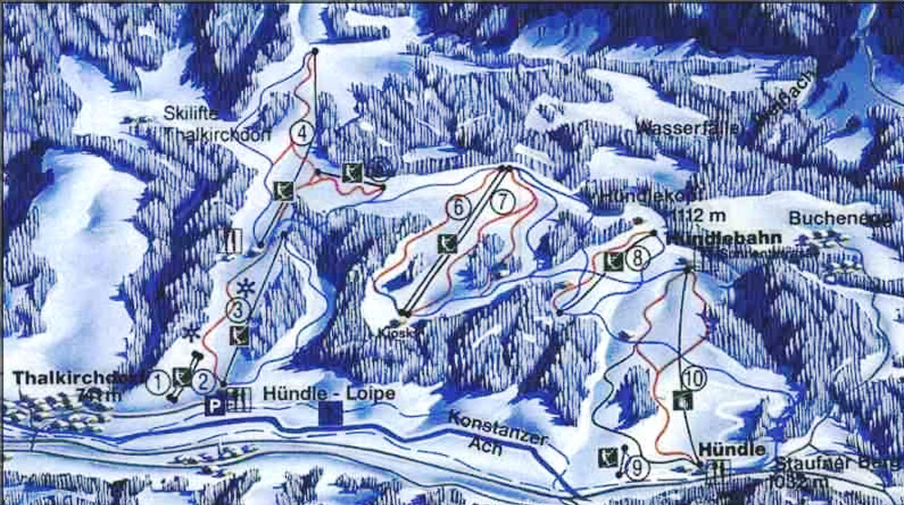 Pistenplan  im Skigebiet Oberstaufen - Hündle - ein Skigebiet in Allgäu