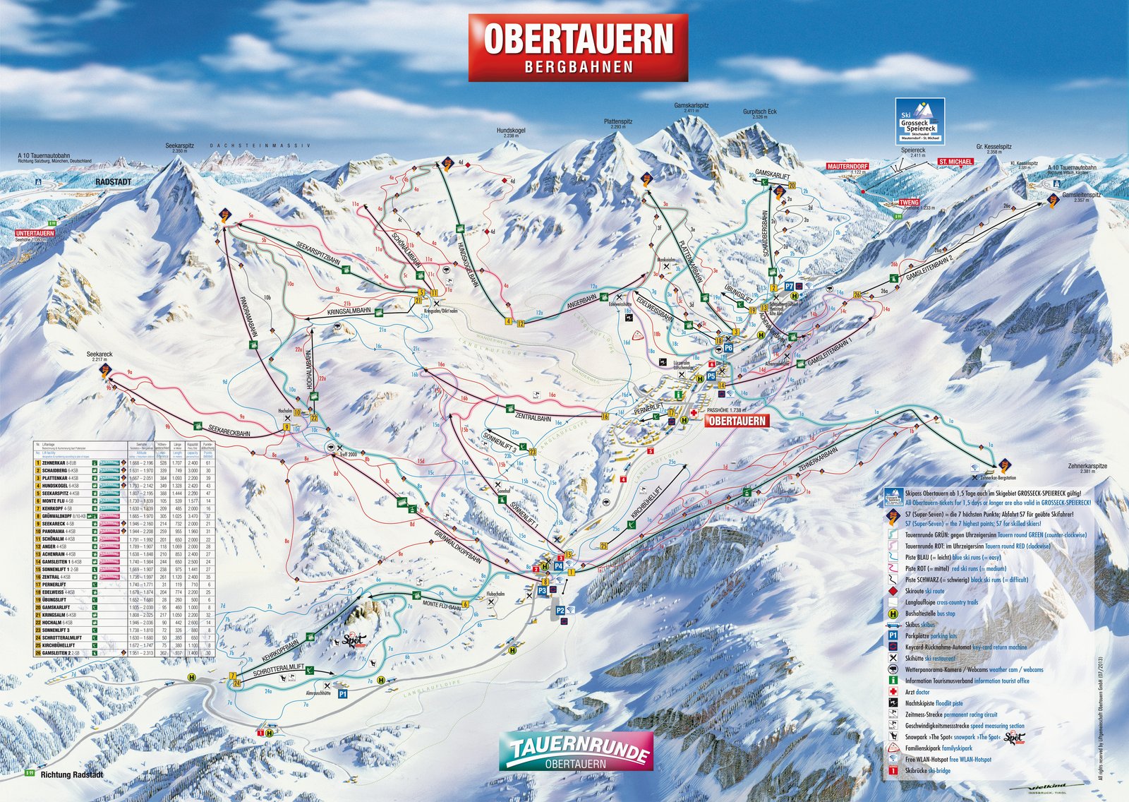 Pistenplan  im Skigebiet Obertauern - ein Skigebiet in Salzburger Land