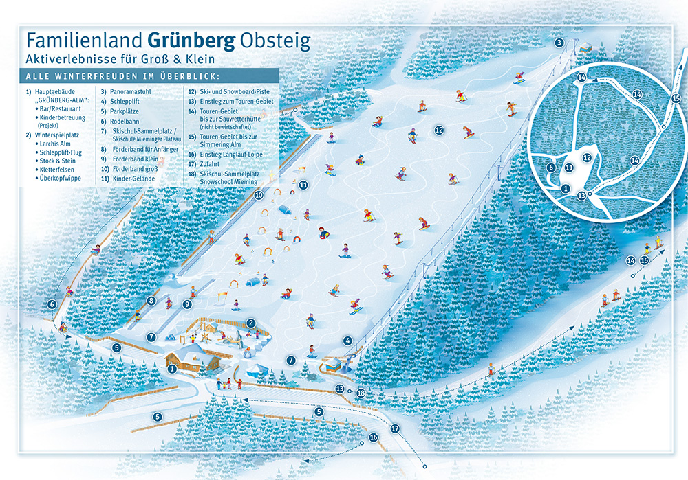 Pistenplan  im Skigebiet Obsteig - Grünberg - ein Skigebiet in Tirol