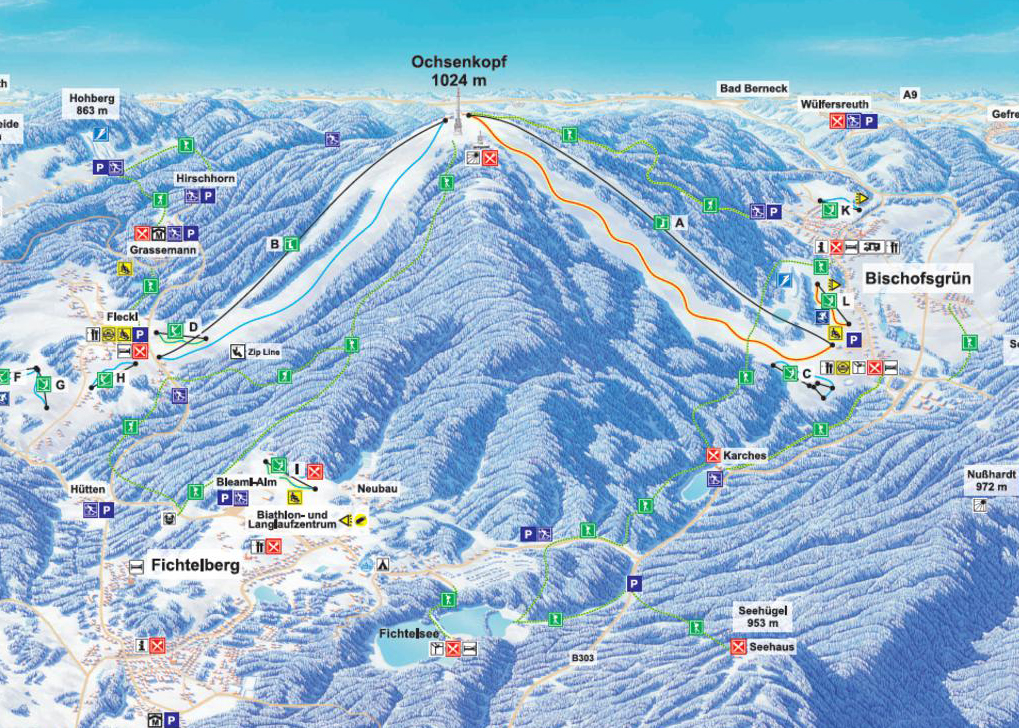 Pistenplan  im Skigebiet Ochsenkopf - ein Skigebiet in Fichtelgebirge