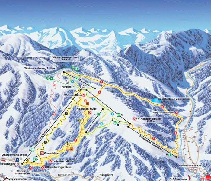 Pistenplan  im Skigebiet Ofterschwang - ein Skigebiet in Allgäu