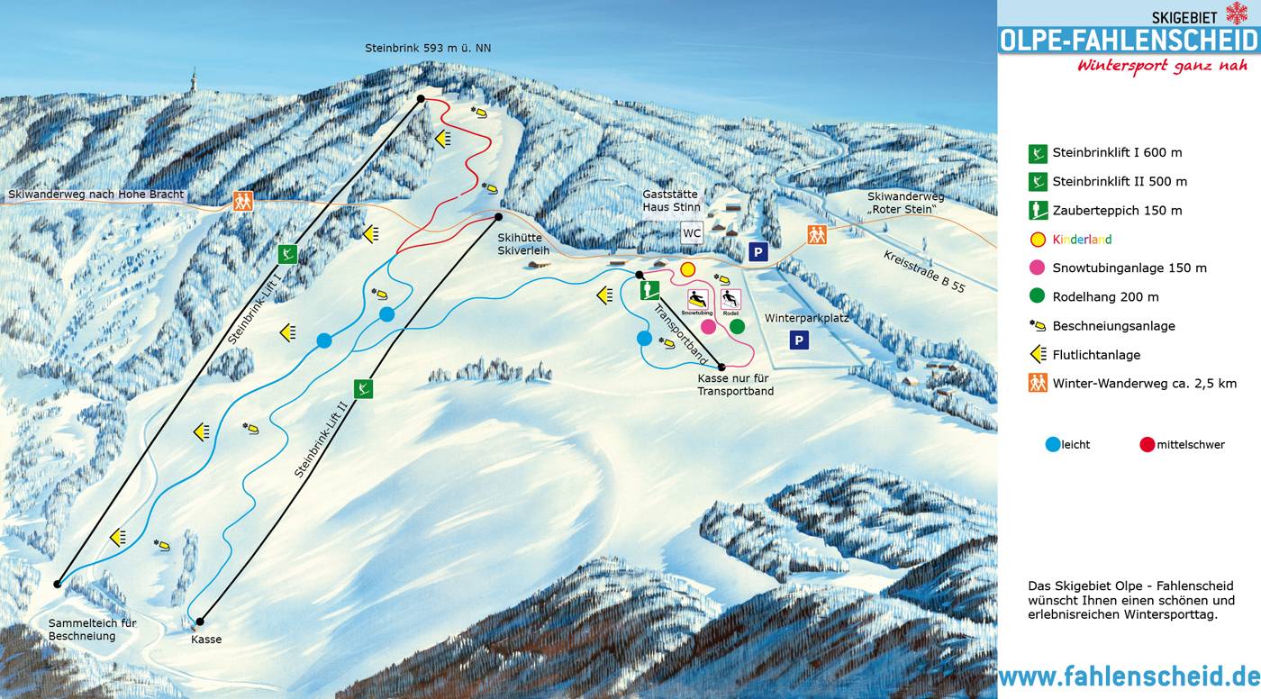 Pistenplan  im Skigebiet Olpe - Fahlenscheid - ein Skigebiet in Sauerland