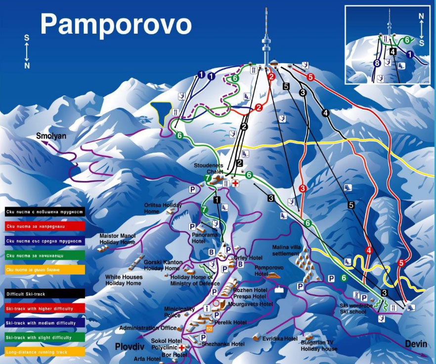 Pistenplan  im Skigebiet Pamporovo - ein Skigebiet in Rhodopen