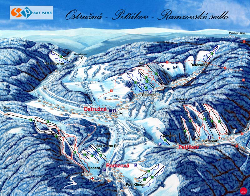 Pistenplan  im Skigebiet Petrikov - ein Skigebiet in Altvatergebirge