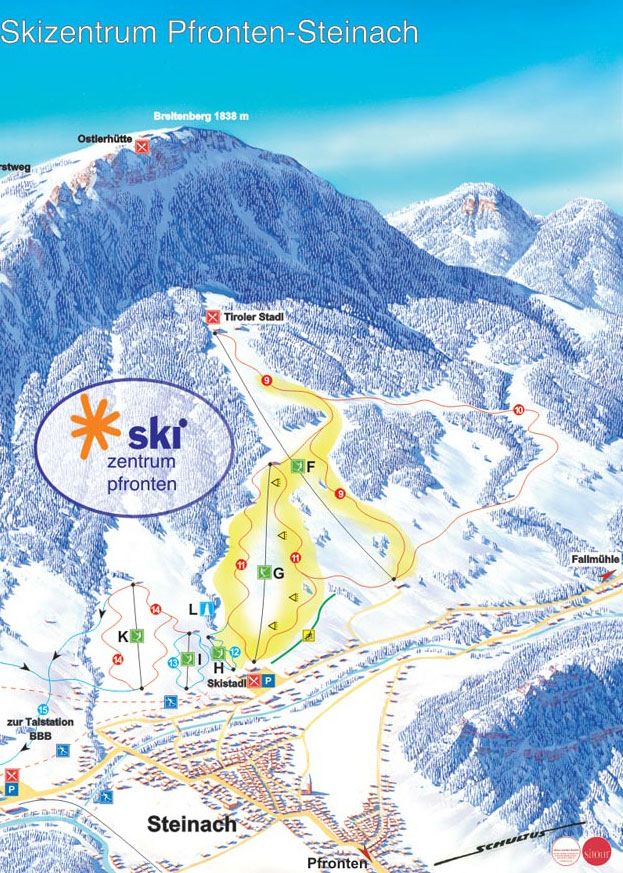 Pistenplan  im Skigebiet Pfronten - Steinach - ein Skigebiet in Allgäu