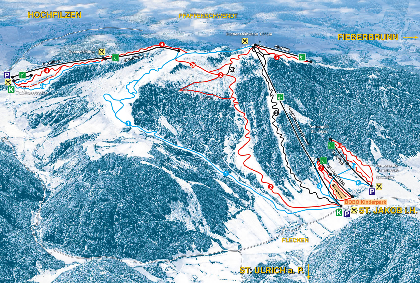 Pistenplan  im Skigebiet Pillersee - Hochfilzen - ein Skigebiet in Tirol