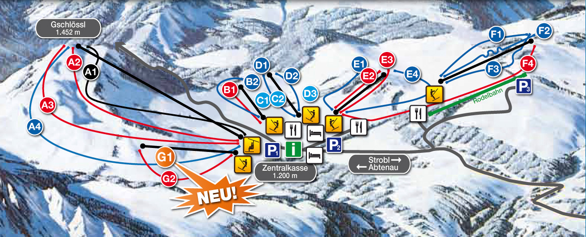 Pistenplan  im Skigebiet Postalm - Strobl - ein Skigebiet in Salzburger Land