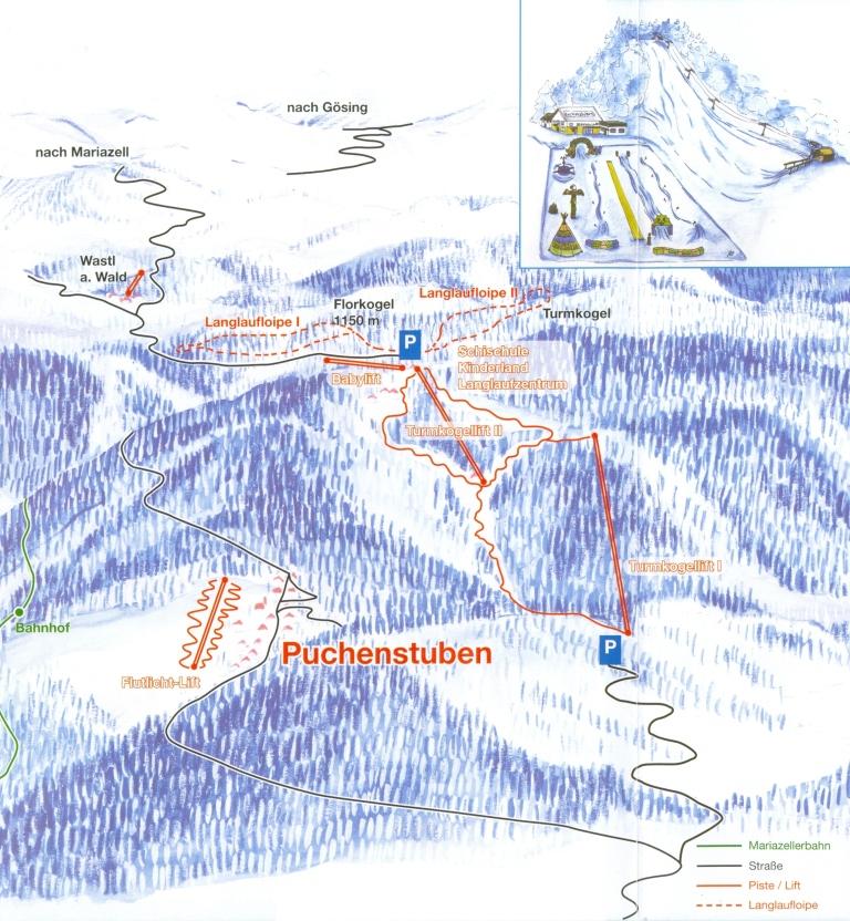 Pistenplan  im Skigebiet Puchenstuben - ein Skigebiet in Niederösterreich