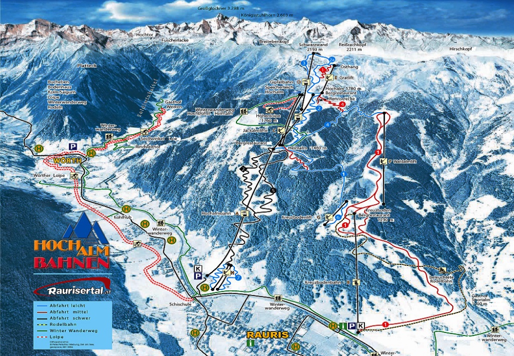 Pistenplan  im Skigebiet Rauris - ein Skigebiet in Salzburger Land