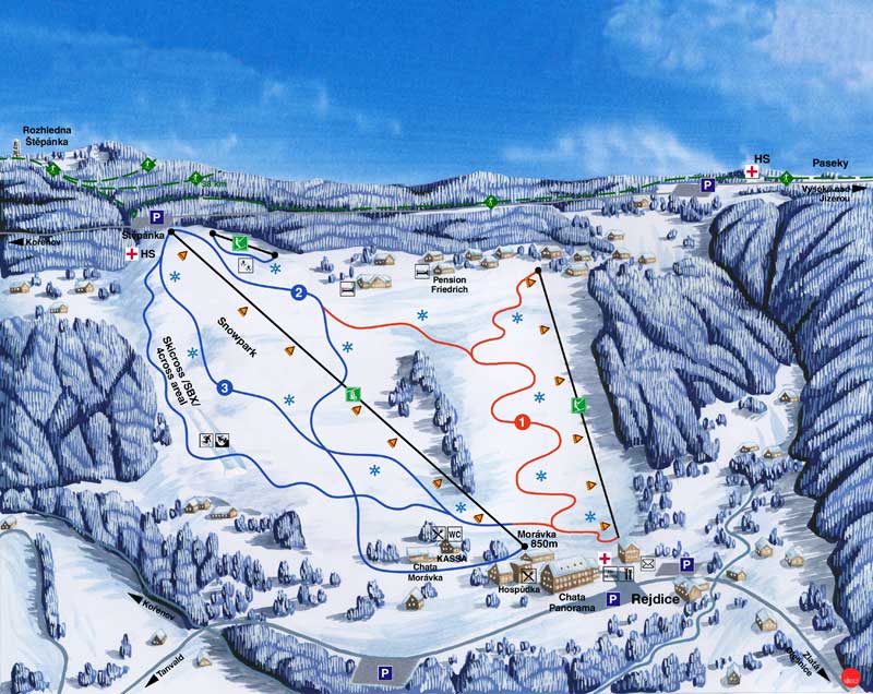 Pistenplan  im Skigebiet Korenov - Rejdice - ein Skigebiet in Isergebirge