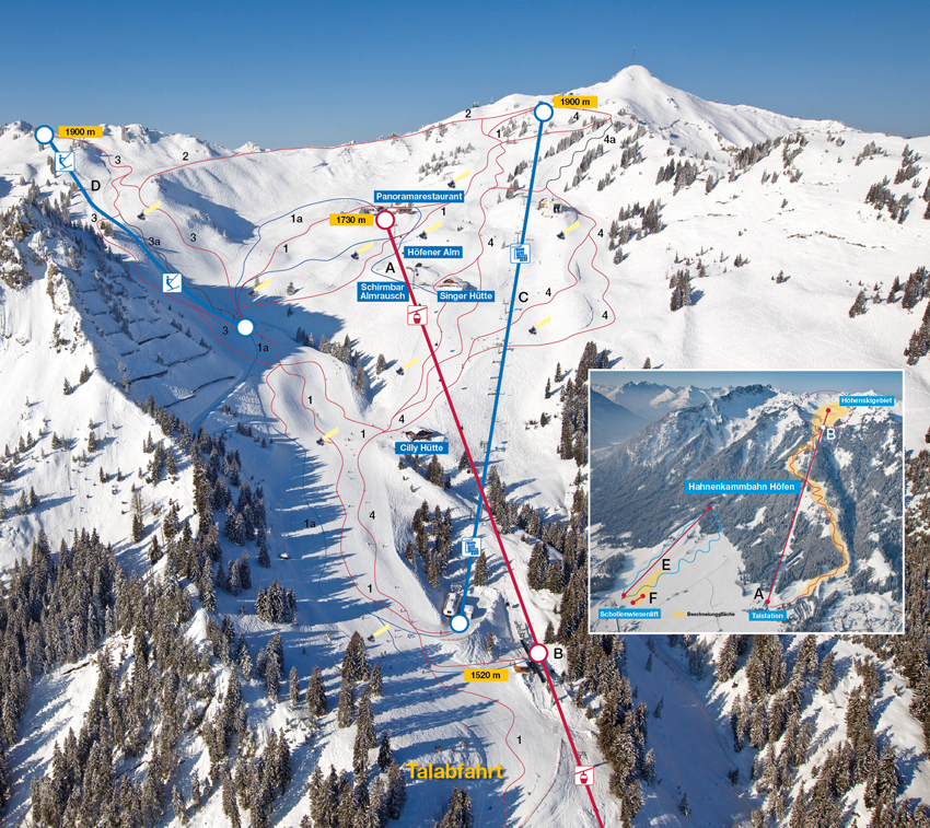 Pistenplan  im Skigebiet Reutte - Hahnenkamm - ein Skigebiet in Tirol