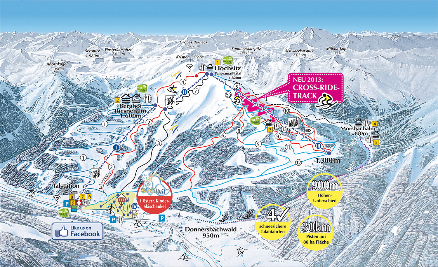 Pistenplan  im Skigebiet Donnersbachwald - Riesneralm - ein Skigebiet in Steiermark