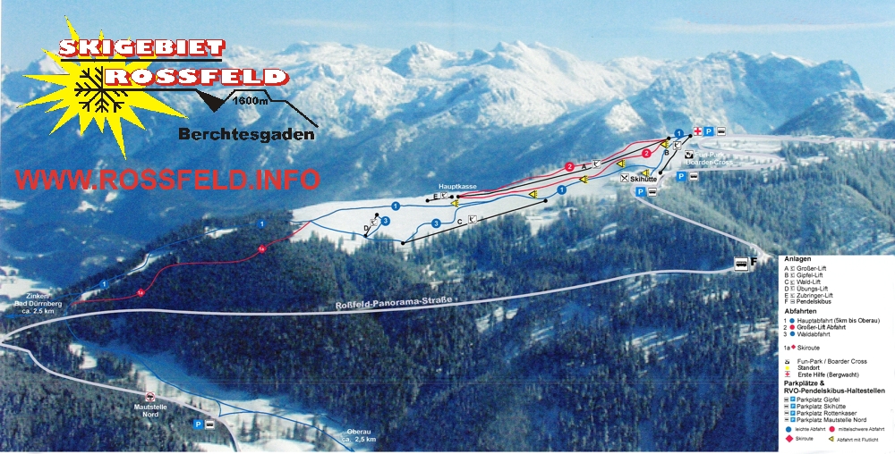Pistenplan  im Skigebiet Rossfeld - ein Skigebiet in Oberbayern
