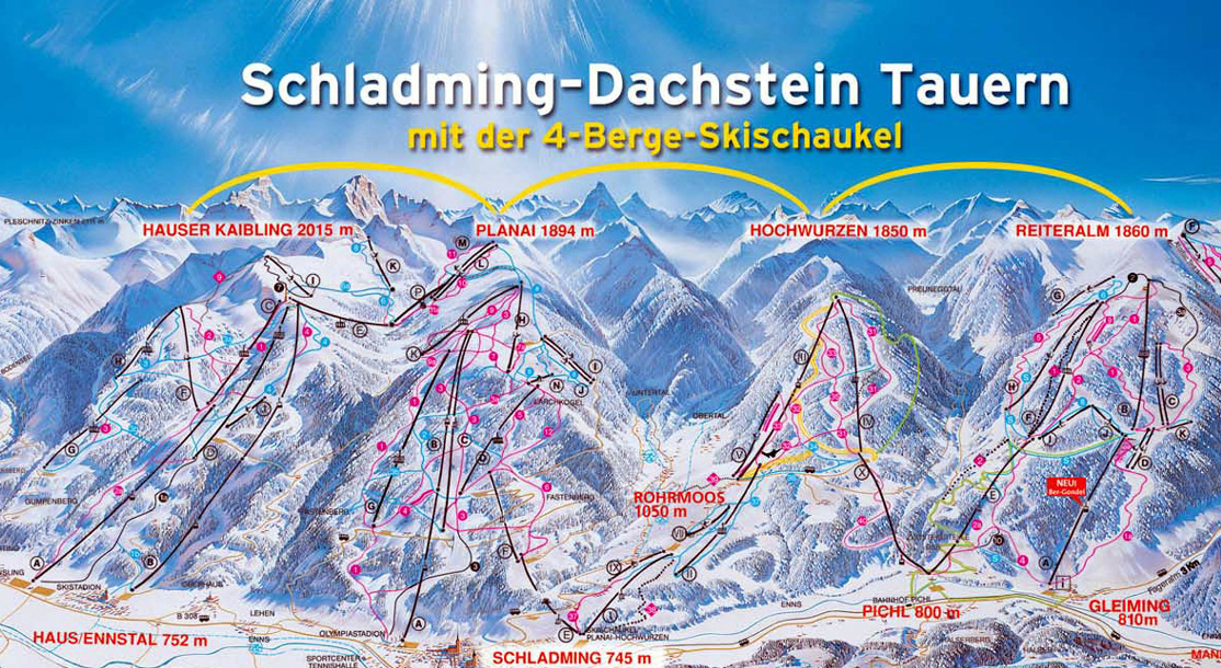 Pistenplan  im Skigebiet Reiteralm - ein Skigebiet in Steiermark