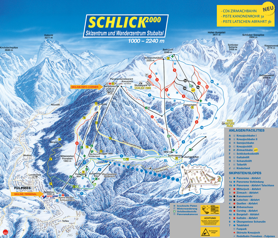 Pistenplan  im Skigebiet Fulpmes - Schlick 2000 - ein Skigebiet in Tirol