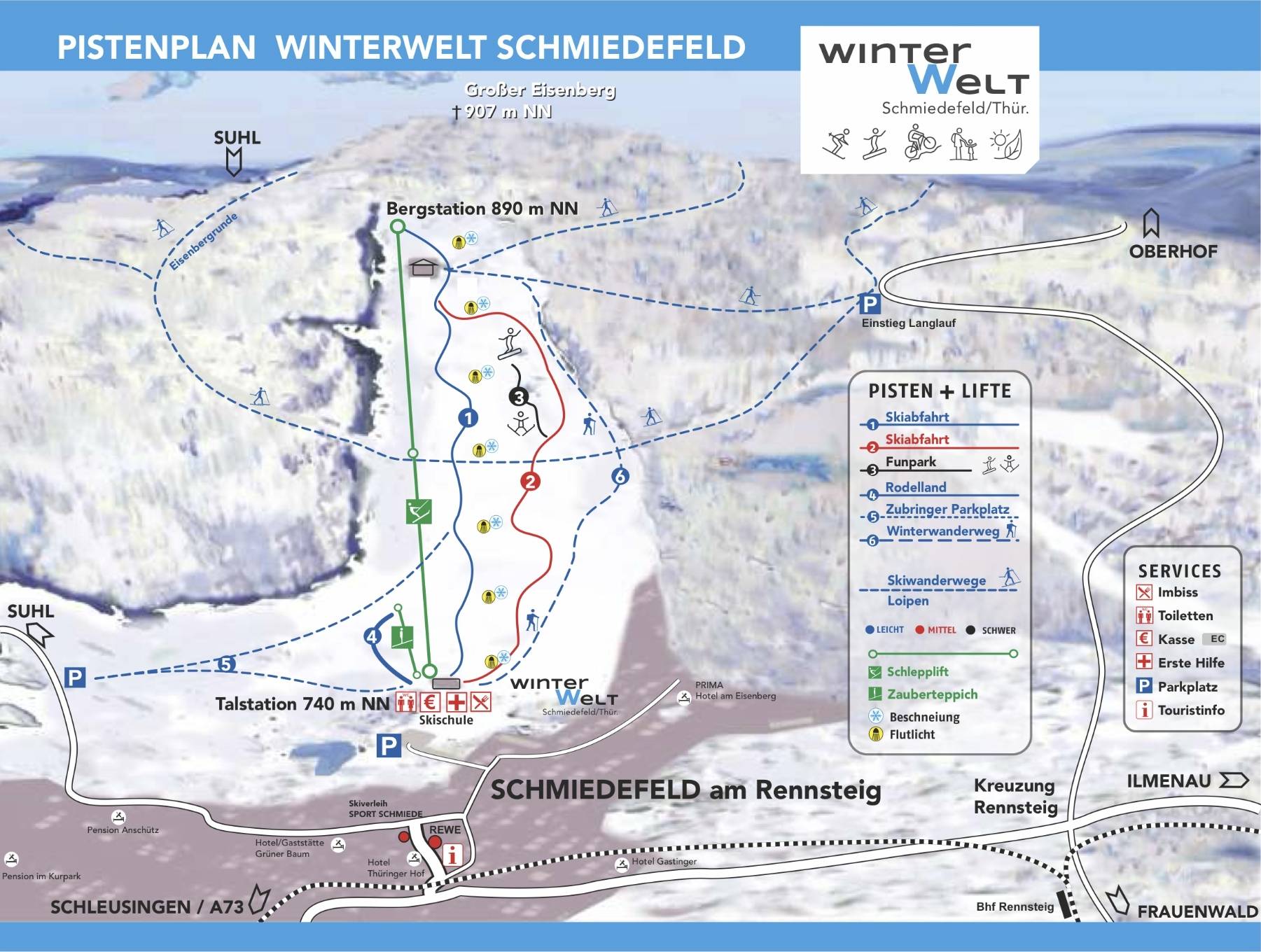Pistenplan  im Skigebiet Schmiedefeld am Rennsteig - ein Skigebiet in Thüringer Wald