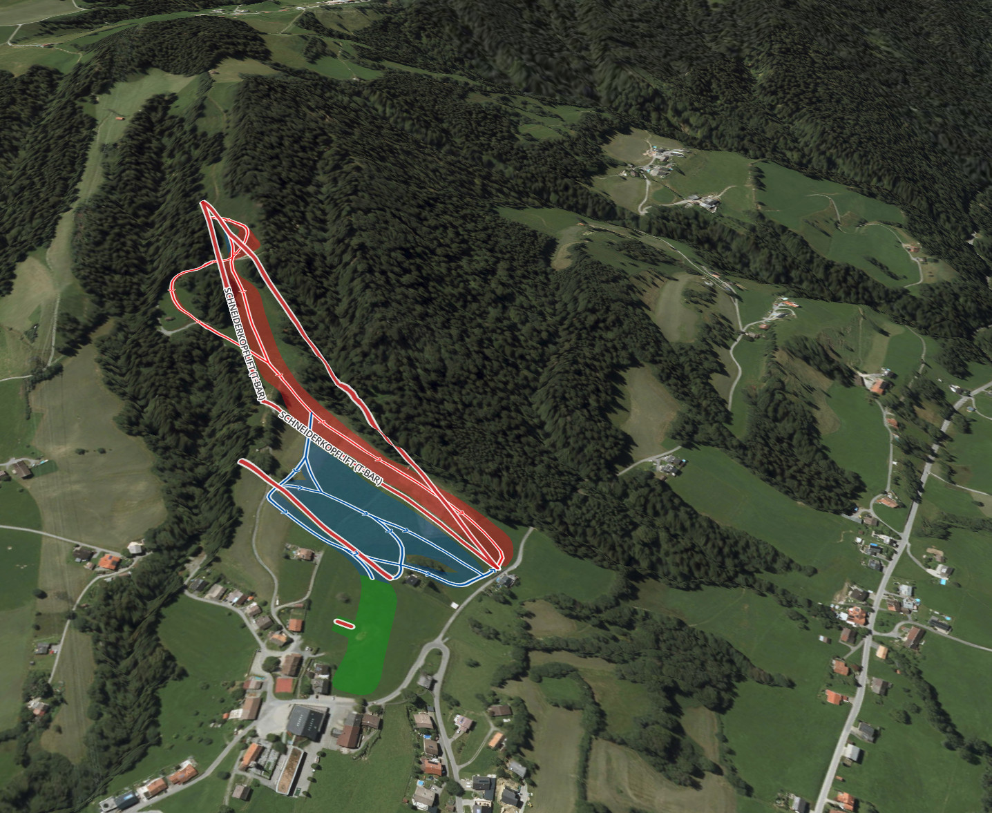 Pistenplan  im Skigebiet Schneiderkopf - Buch - ein Skigebiet in Vorarlberg