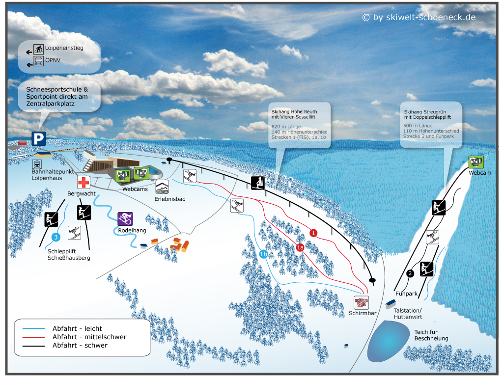 Pistenplan  im Skigebiet Schöneck - ein Skigebiet in Vogtland