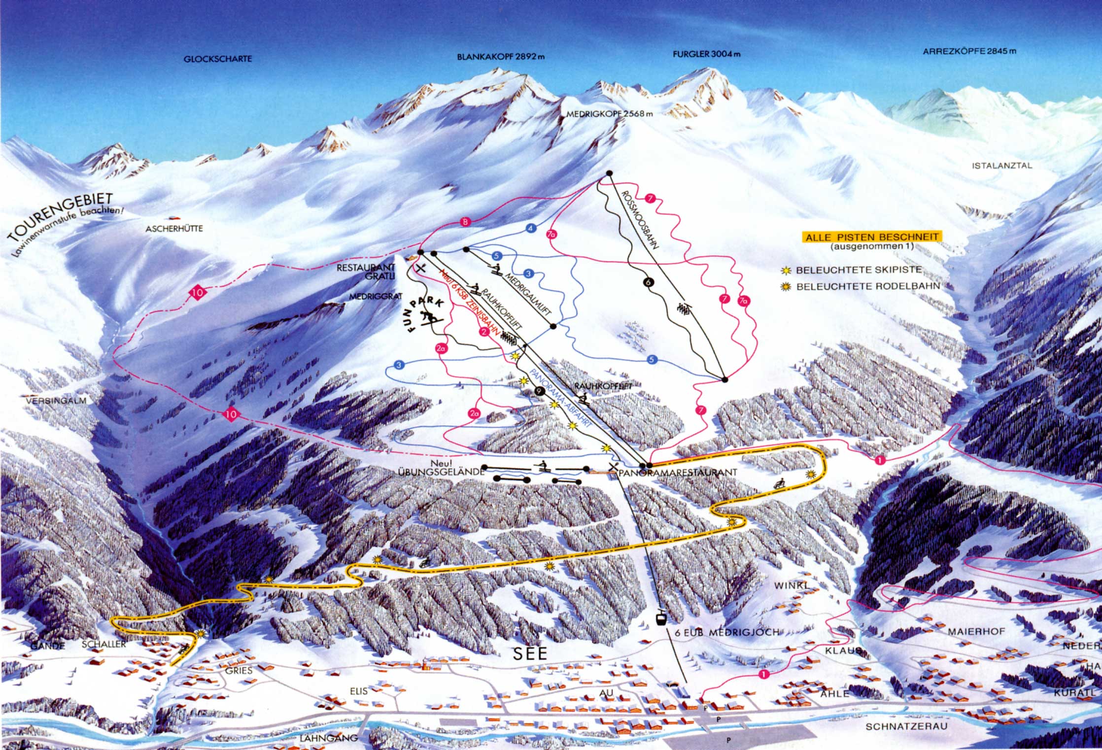 Pistenplan  im Skigebiet See - ein Skigebiet in Tirol