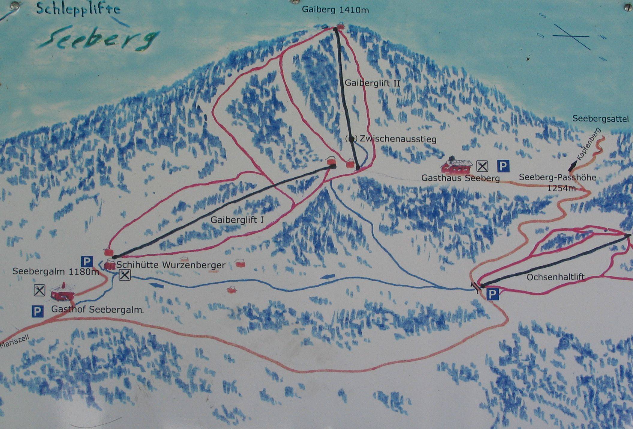 Pistenplan  im Skigebiet Seewiesen - Seeberg - ein Skigebiet in Steiermark