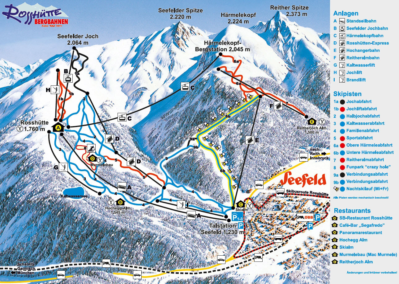Pistenplan  im Skigebiet Seefeld - Rosshütte - ein Skigebiet in Tirol