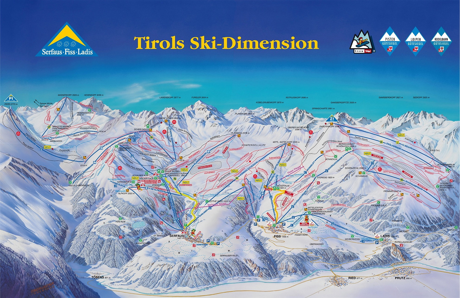 Pistenplan  im Skigebiet Serfaus - Fiss - Ladis - ein Skigebiet in Tirol