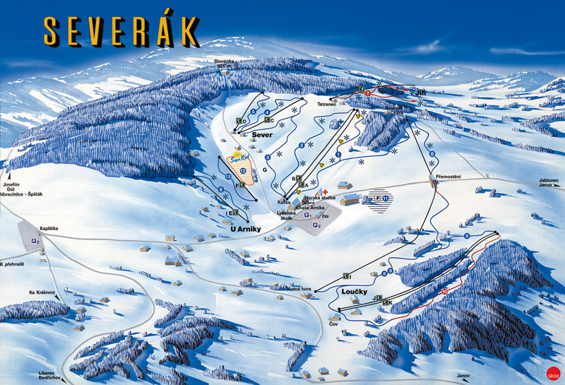 Pistenplan  im Skigebiet Severak - ein Skigebiet in Isergebirge