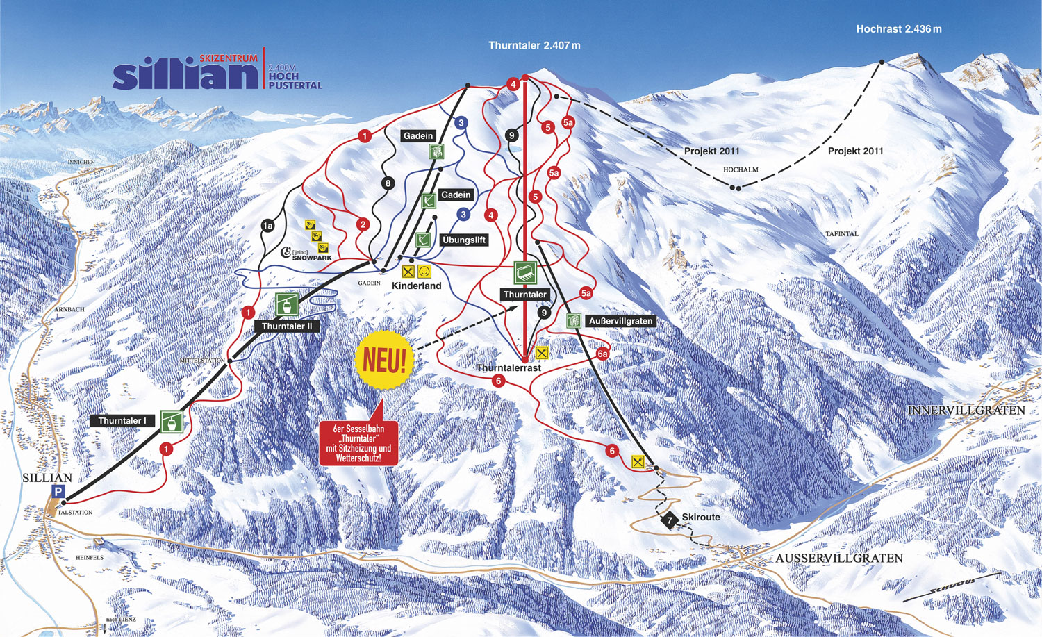 Pistenplan  im Skigebiet Sillian - Hochpustertal - ein Skigebiet in Tirol