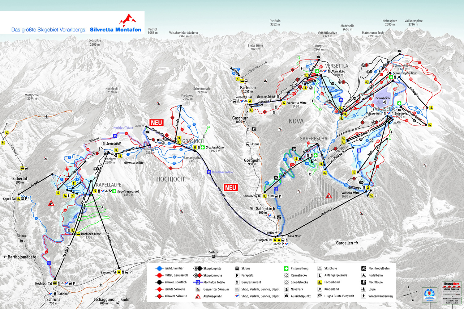 Pistenplan  im Skigebiet Silvretta - Montafon - ein Skigebiet in Vorarlberg