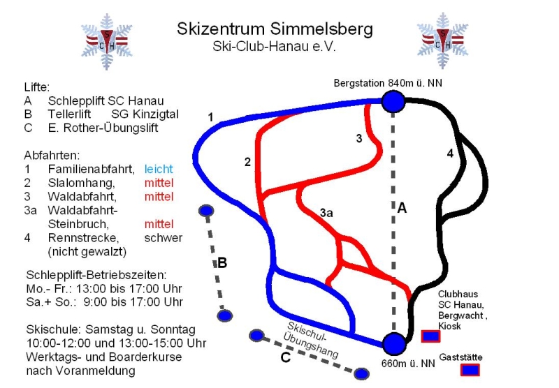 Pistenplan  im Skigebiet Simmelsberg - ein Skigebiet in Rhön