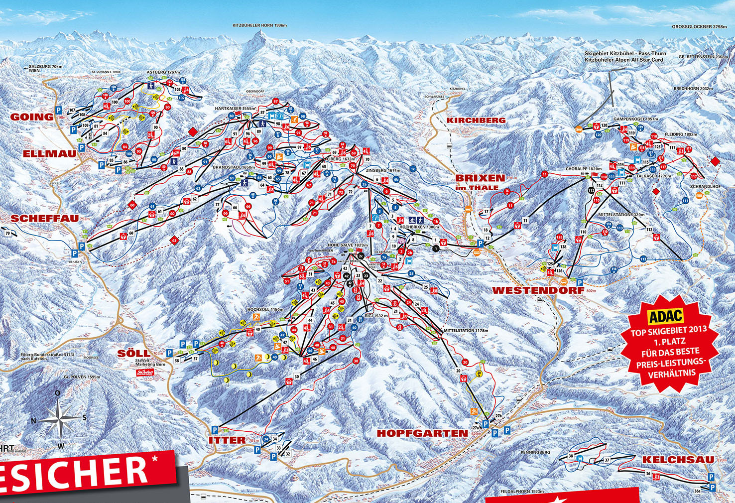 Pistenplan Skiwelt im Skigebiet Westendorf - ein Skigebiet in Tirol