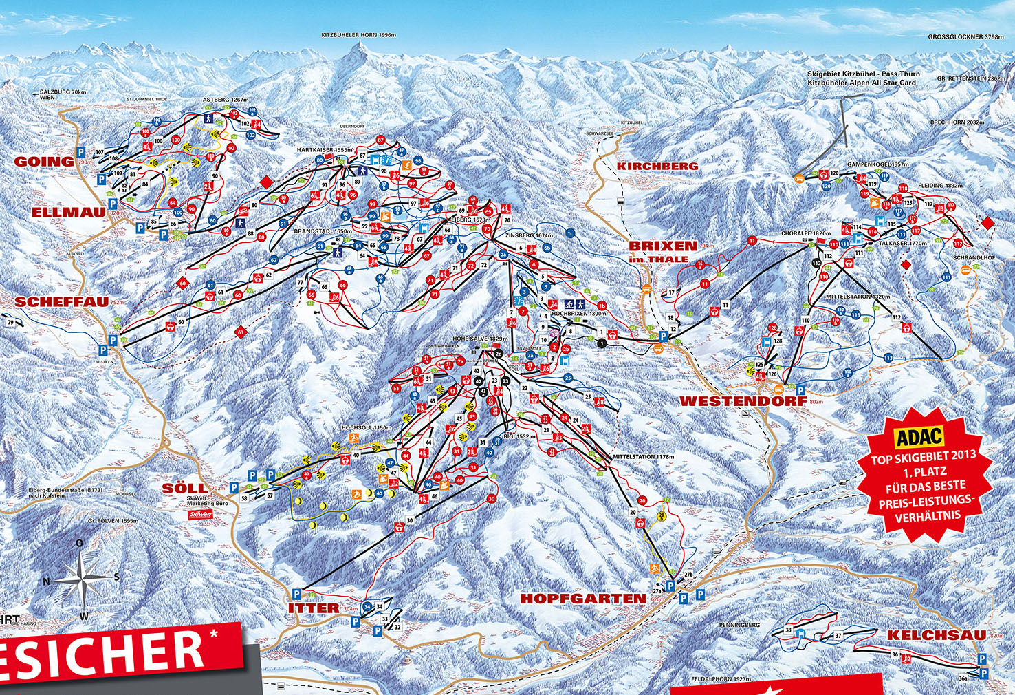 Pistenplan Skiwelt im Skigebiet Going - ein Skigebiet in Tirol