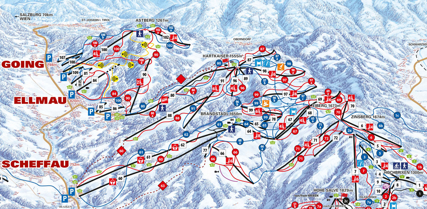 Pistenplan Skiwelt im Skigebiet Scheffau - ein Skigebiet in Tirol