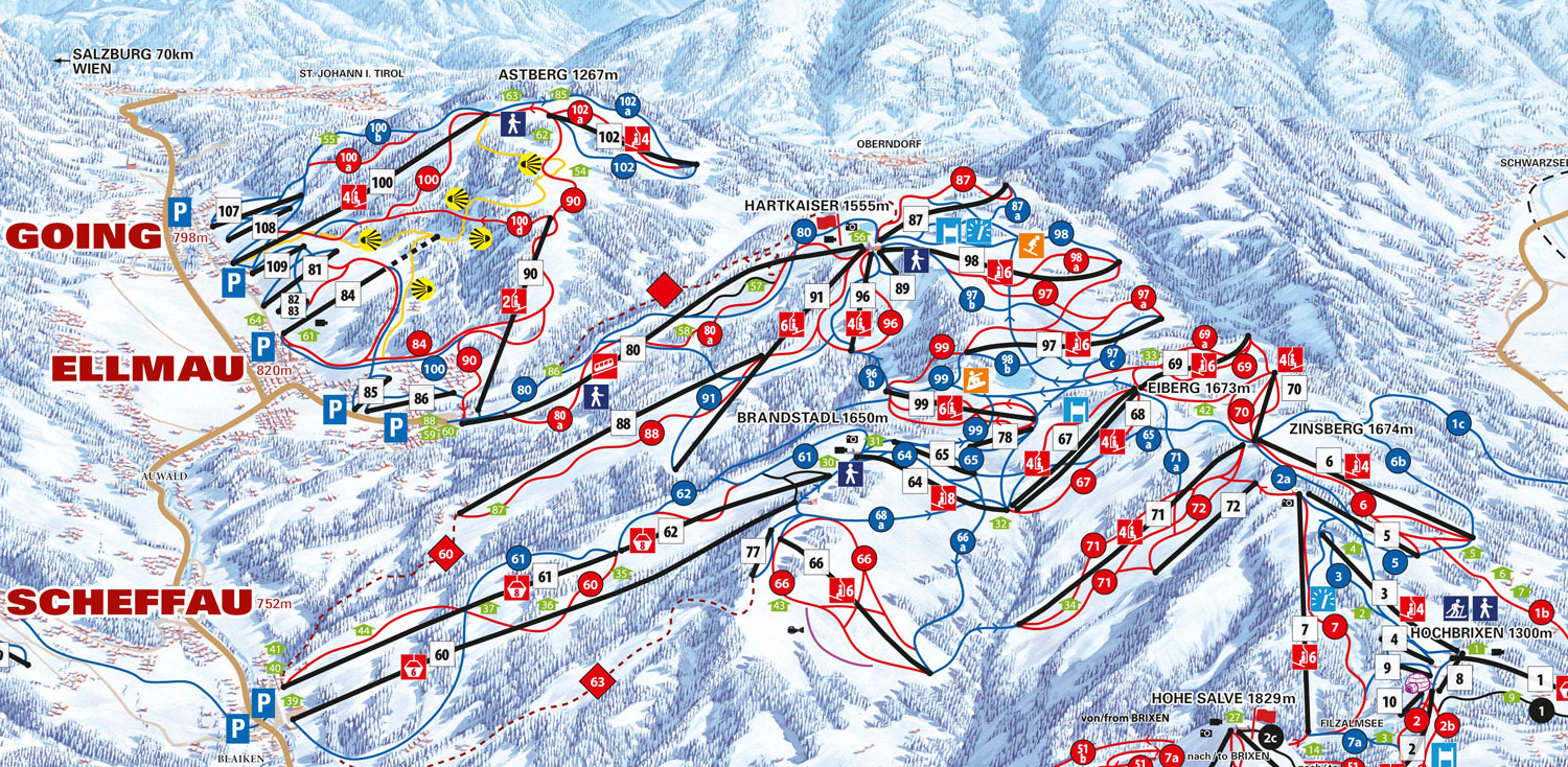 Pistenplan Skiwelt im Skigebiet Kelchsau - ein Skigebiet in Tirol