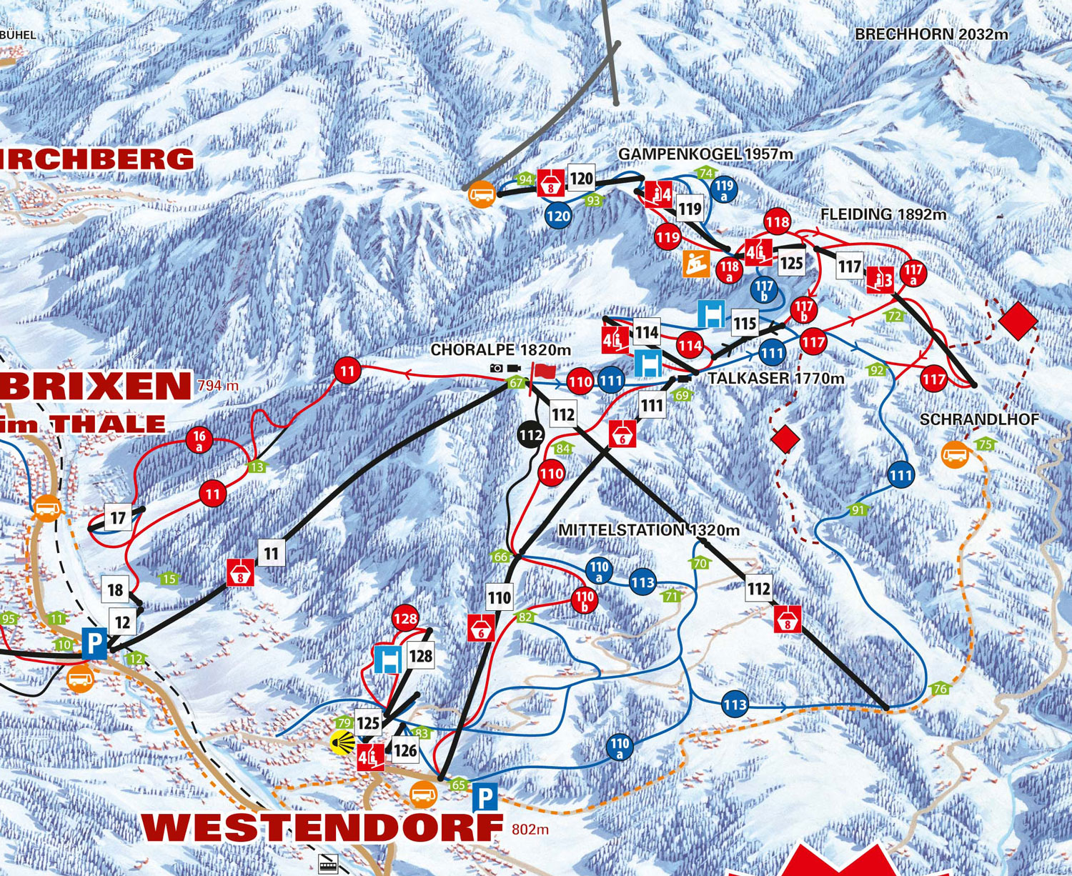 Pistenplan Skiwelt im Skigebiet Ellmau - ein Skigebiet in Tirol